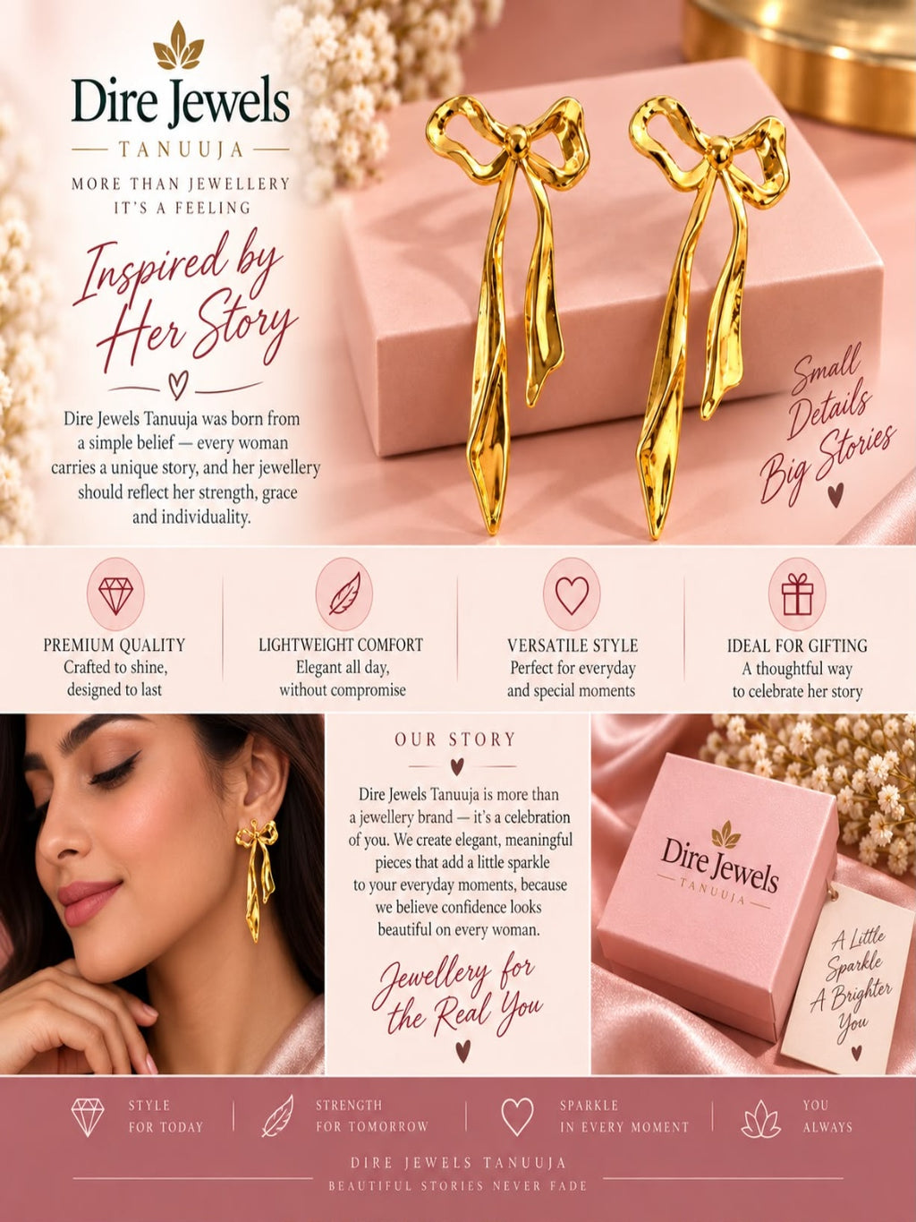 Golden Bow Drop Earrings