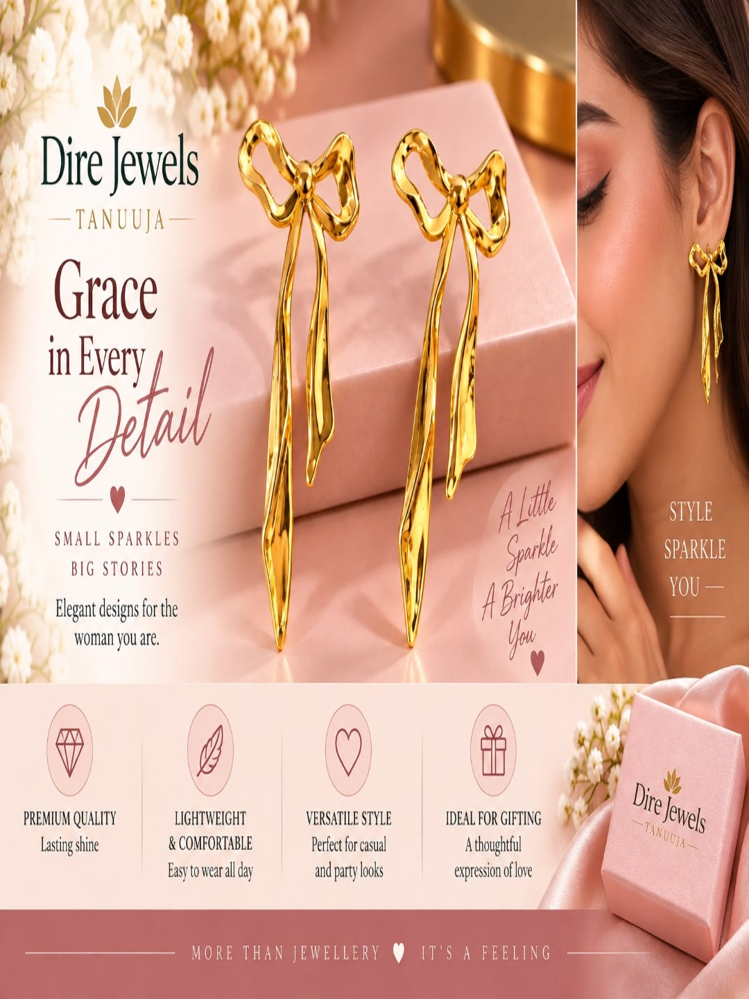 Golden Bow Drop Earrings