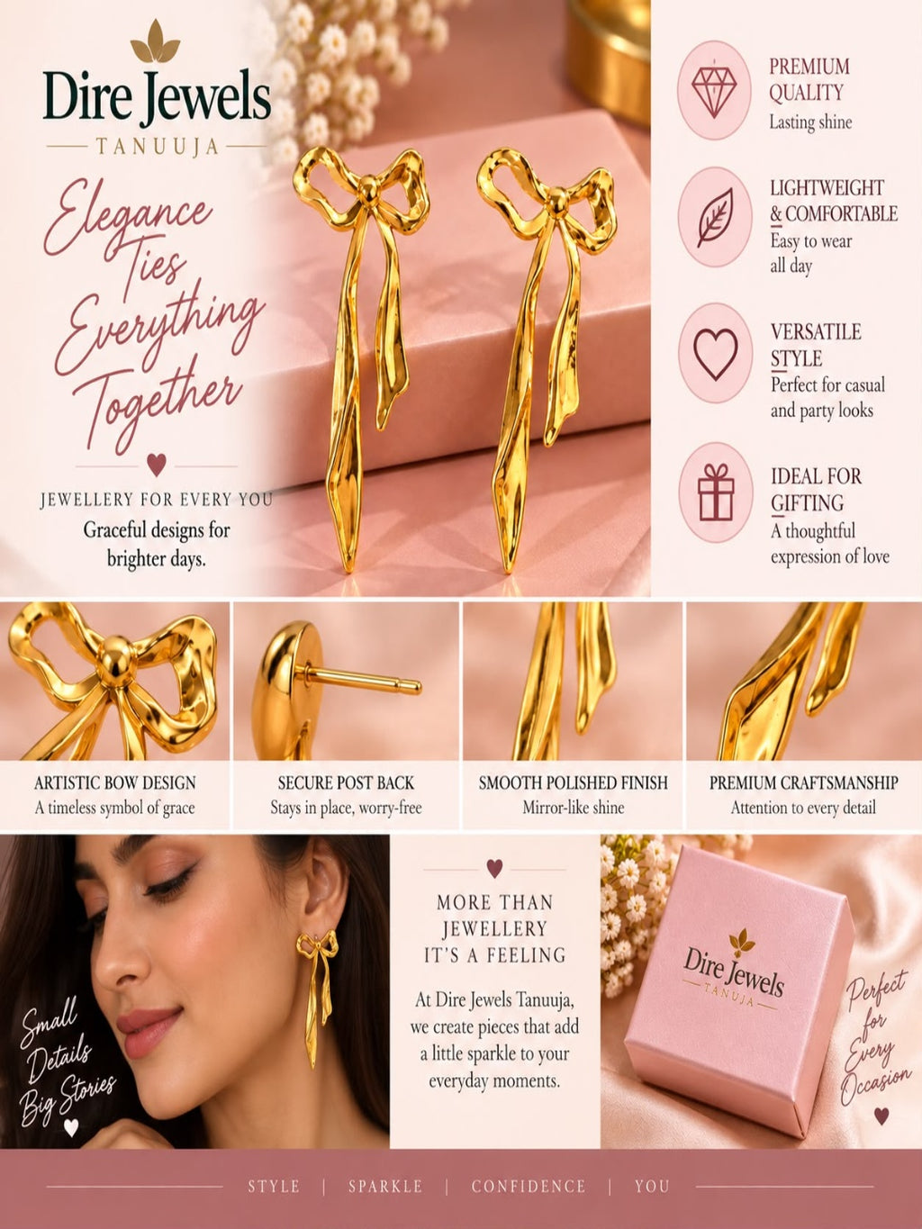 Golden Bow Drop Earrings