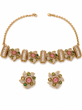 Gold Tone Multicolour Stone Studded Necklace Set For Women