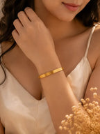 Gold Alloy Tarnish Engraved Cuff Bracelet For Women