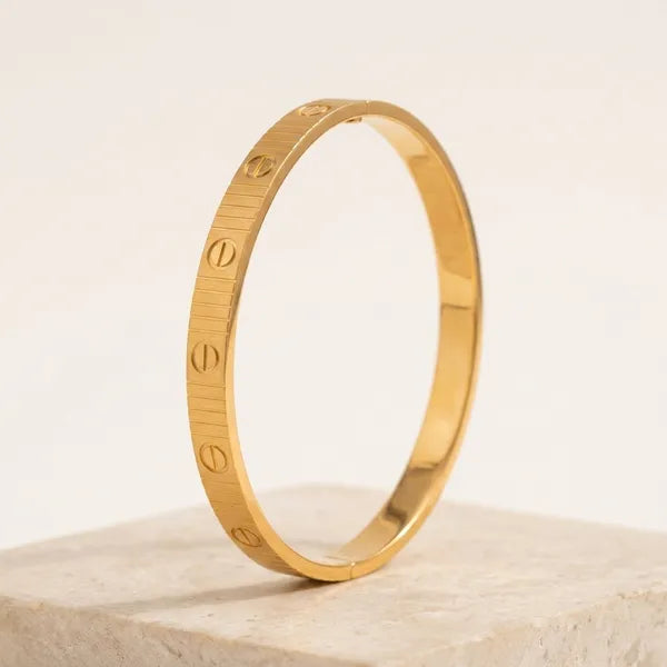 Gold Alloy Tarnish Engraved Cuff Bracelet For Women