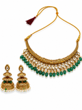 Green Alloy Beaded Necklace Set For Women