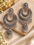 Oxidised Silver Chandbali Jhumka Earrings