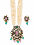 Gold Alloy Layered Stone Necklace Set For Women