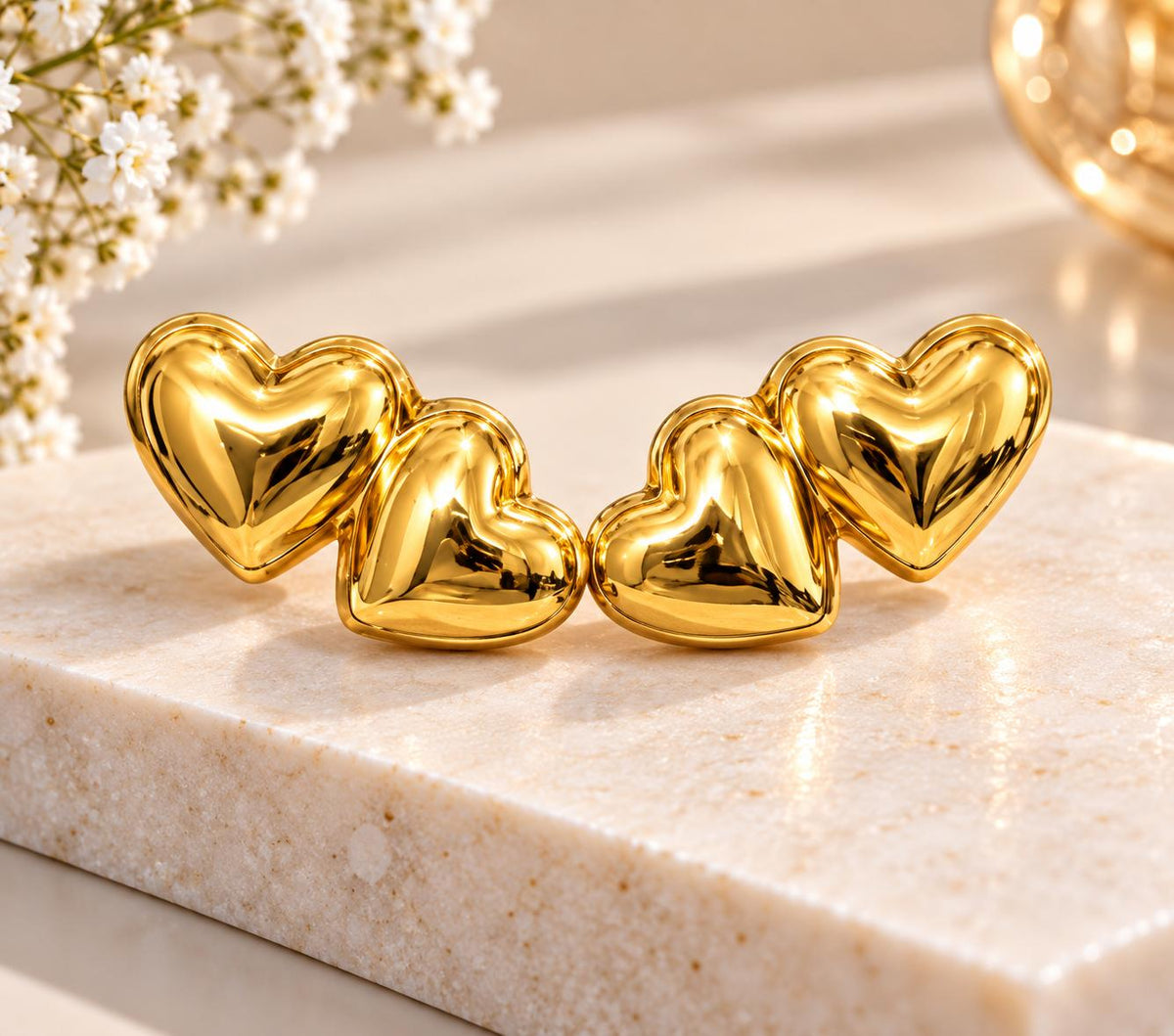 Golden Heart Statement Earrings