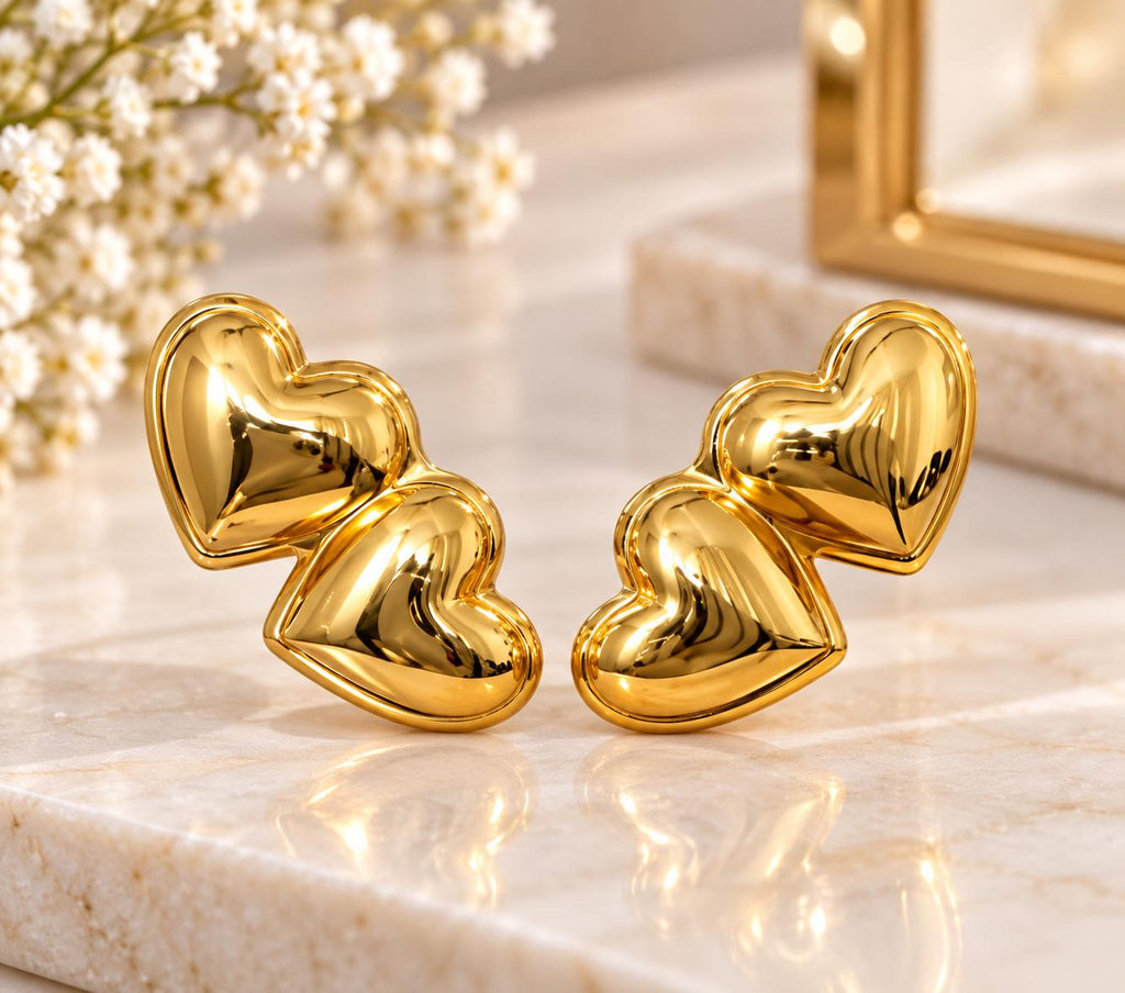 Golden Heart Statement Earrings