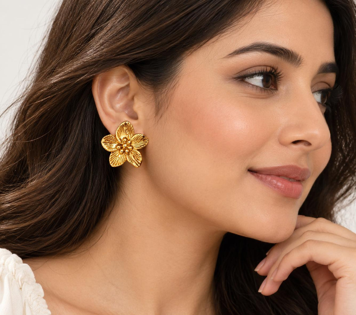Golden Floral Statement Stud Earrings