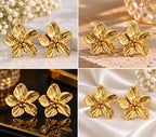 Golden Floral Statement Stud Earrings