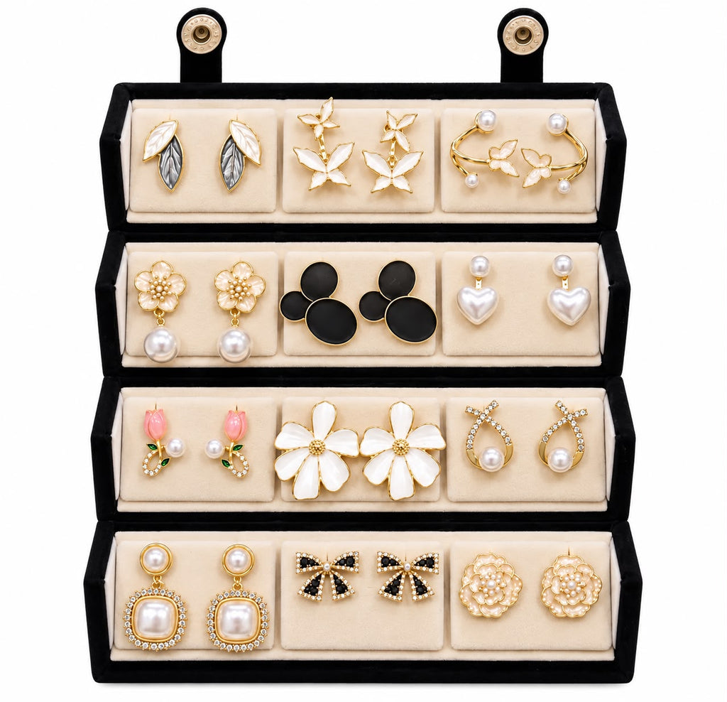 Gold Tone Earrings Set for Women, 12 Pairs