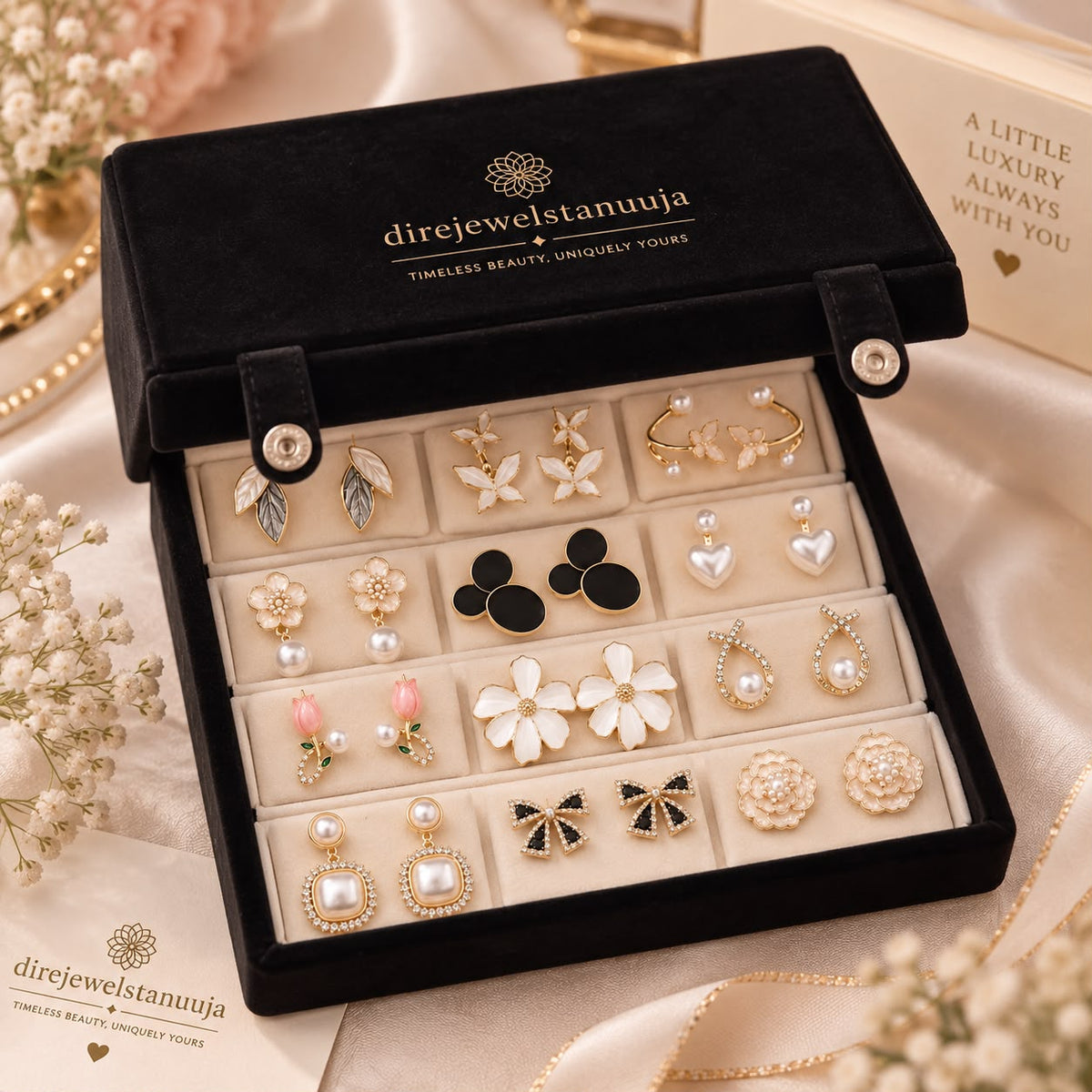 Gold Tone Earrings Set for Women, 12 Pairs