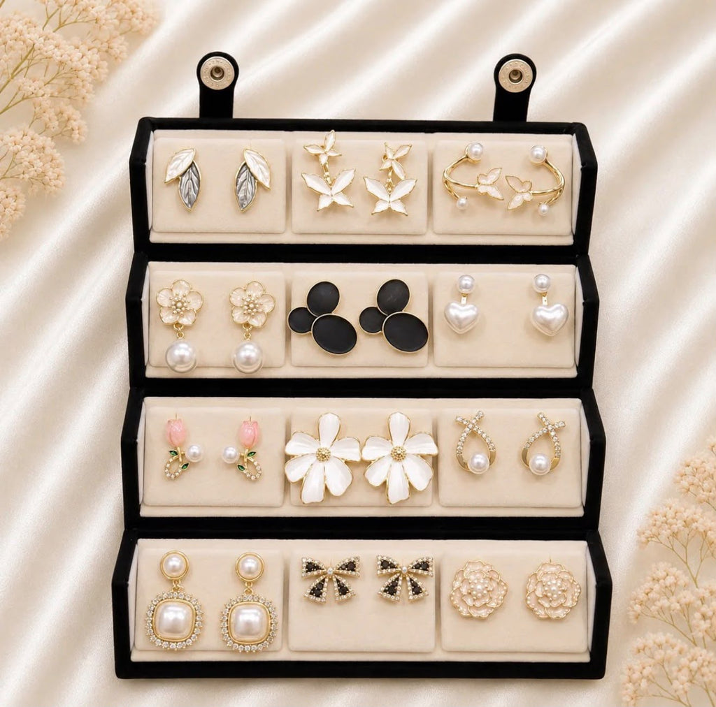 Gold Tone Earrings Set for Women, 12 Pairs