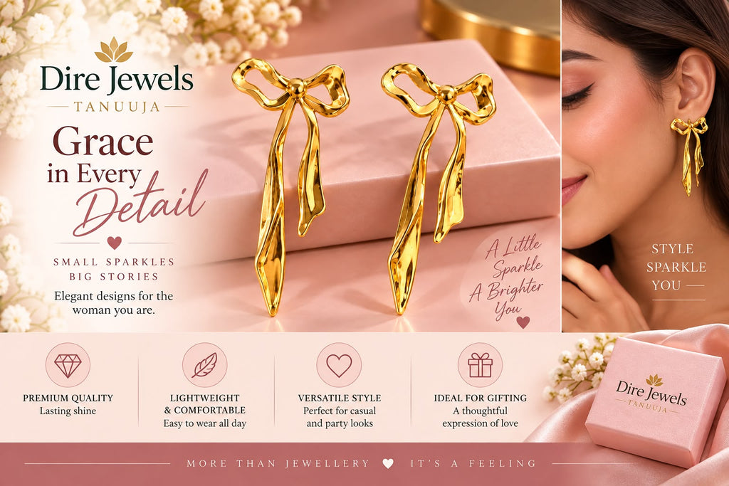 Golden Bow Drop Earrings