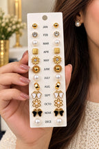 12-Month Golden Stud Earrings Collection