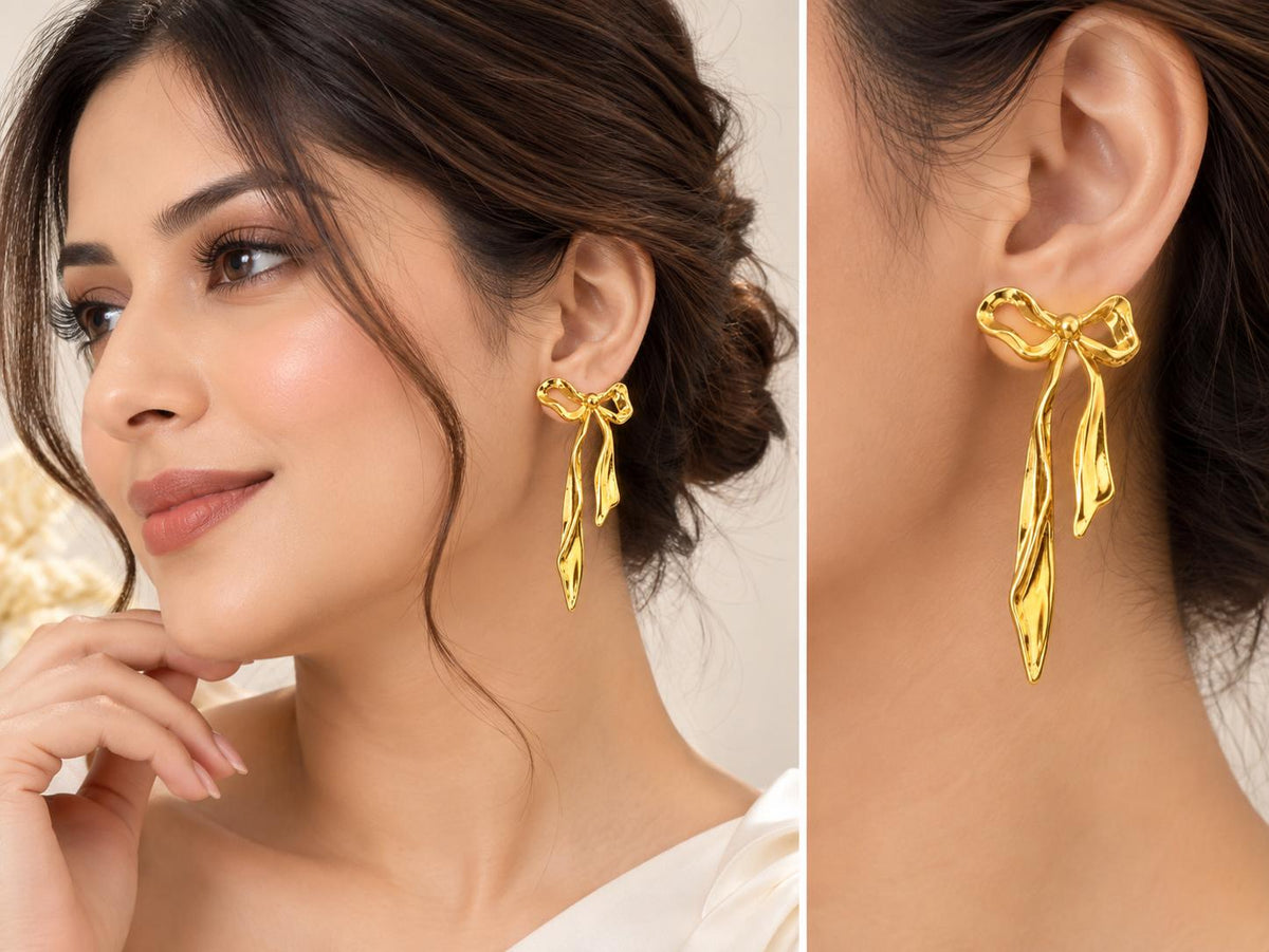 Golden Bow Drop Earrings