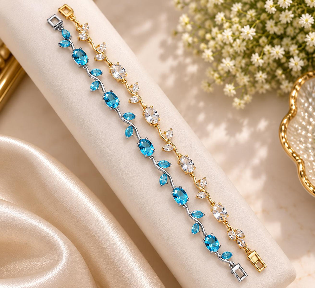Blue & Crystal tulip Bracelet Duo