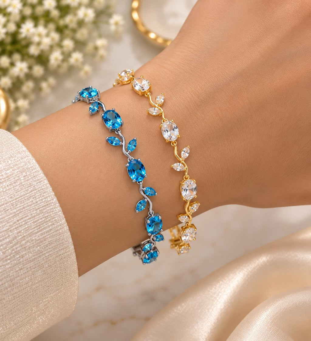 Blue & Crystal tulip Bracelet Duo