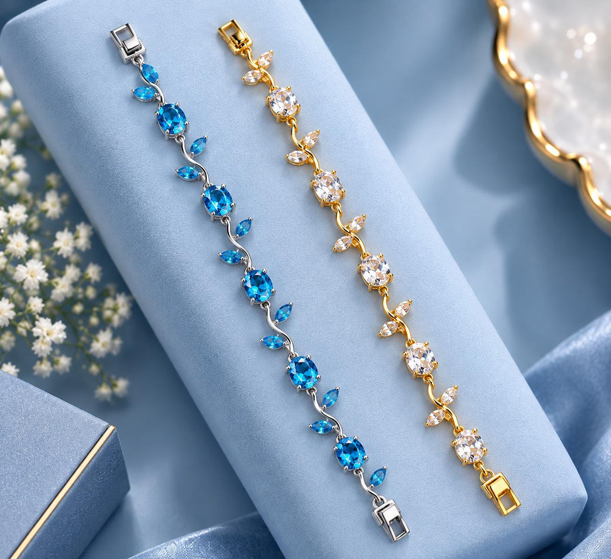 Blue & Crystal tulip Bracelet Duo