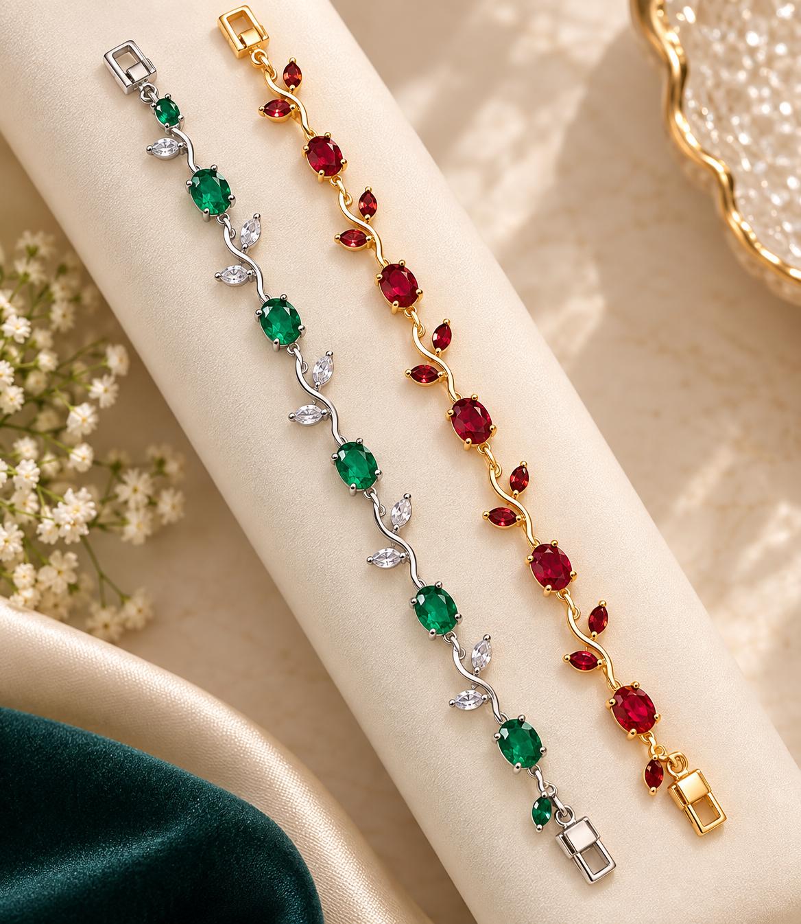 Ruby & Emerald tulip Bracelet Duo
