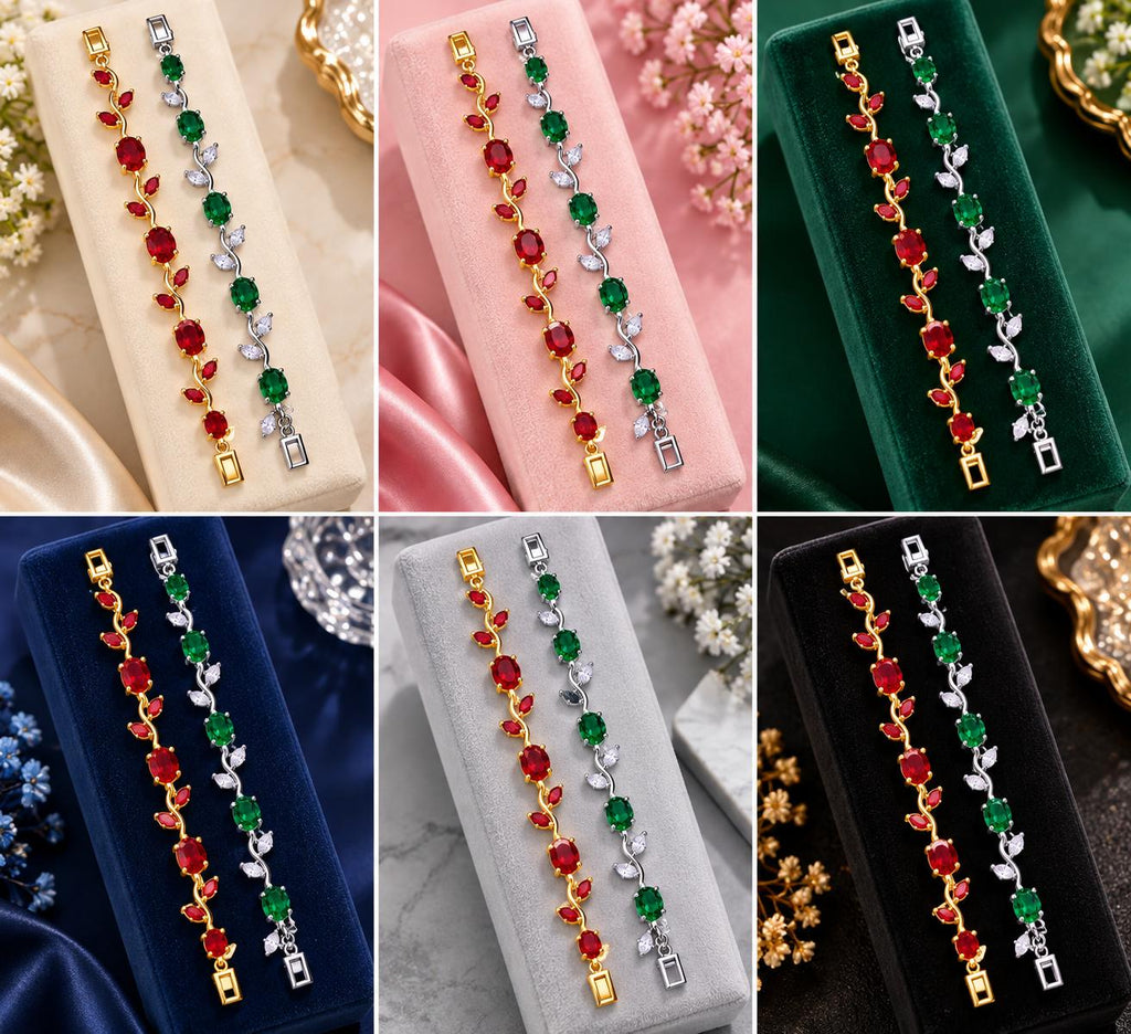 Ruby & Emerald tulip Bracelet Duo