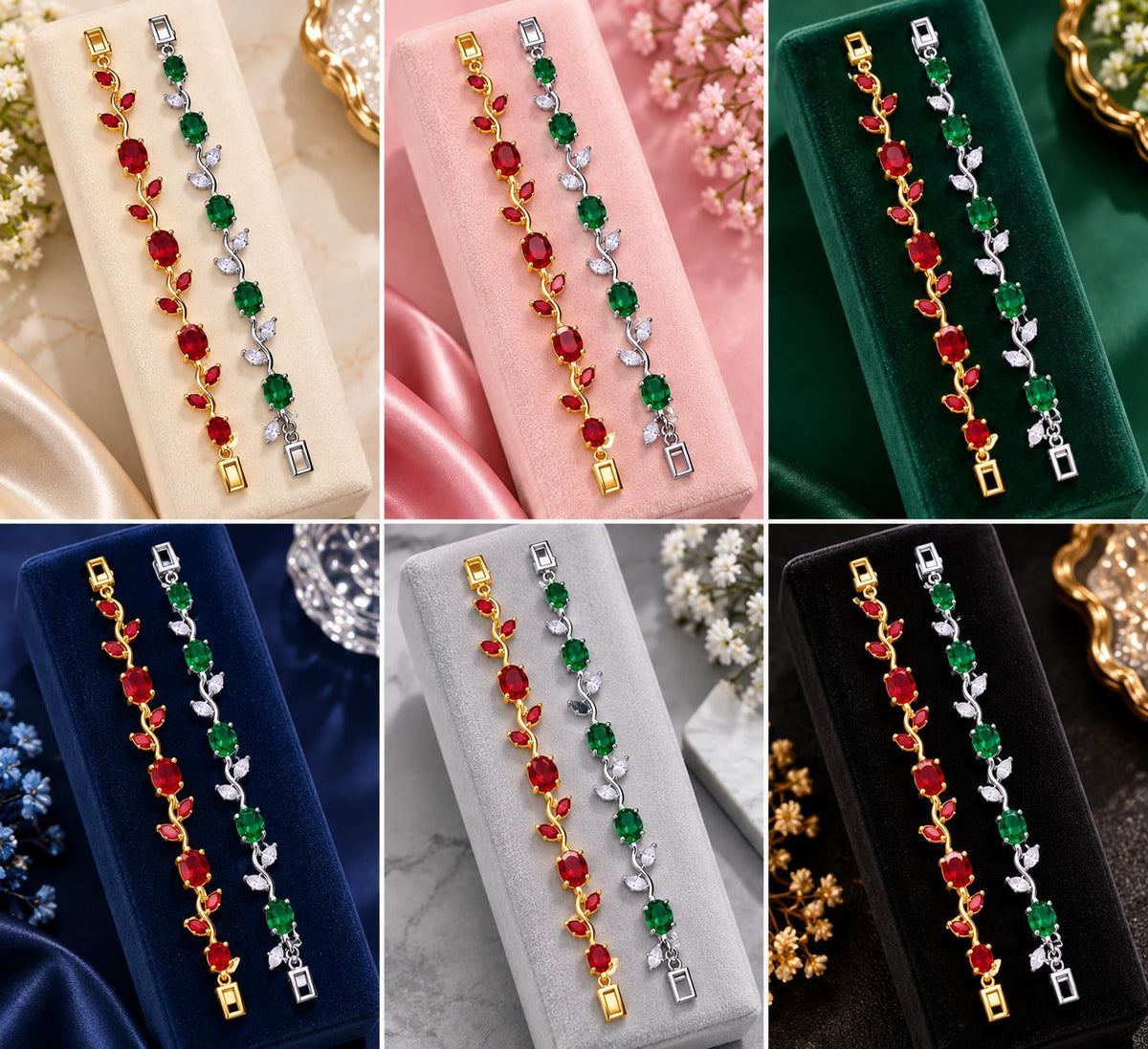 Ruby & Emerald tulip Bracelet Duo