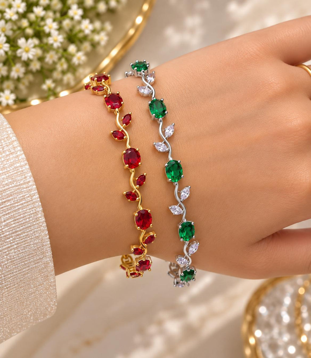 Ruby & Emerald tulip Bracelet Duo