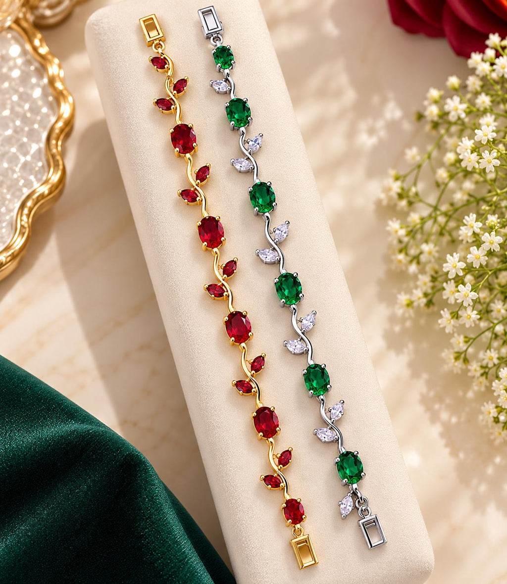 Ruby & Emerald tulip Bracelet Duo