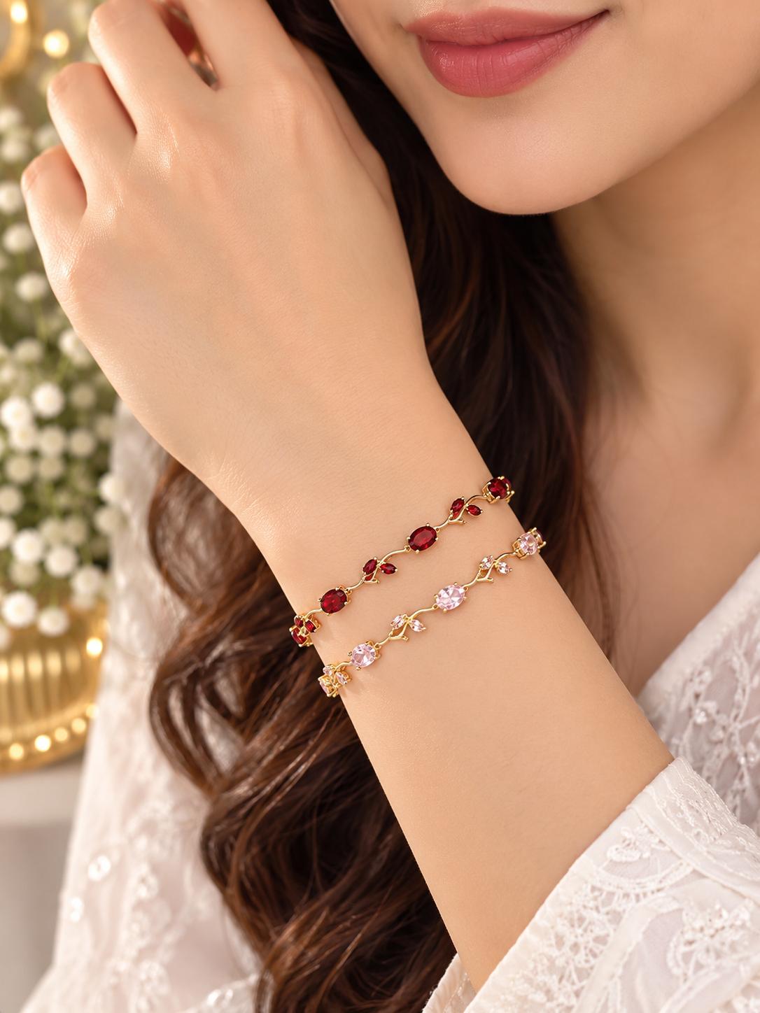 Elegant Ruby & CZ Vine Bracelet Duo