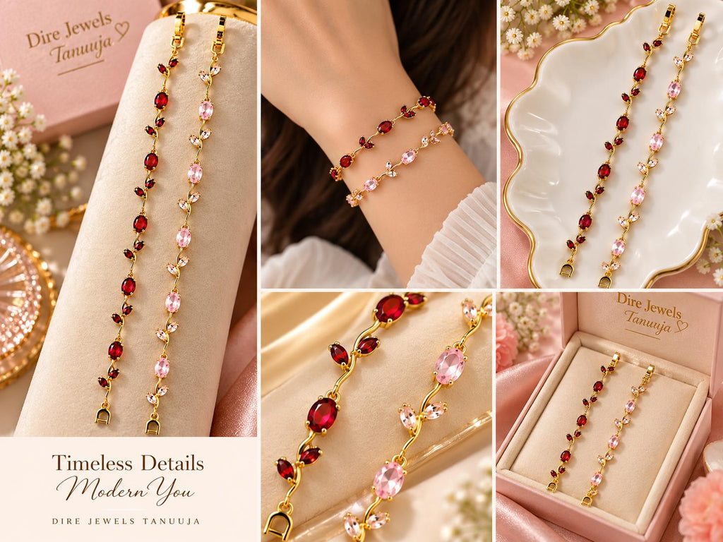 Elegant Ruby & CZ Vine Bracelet Duo