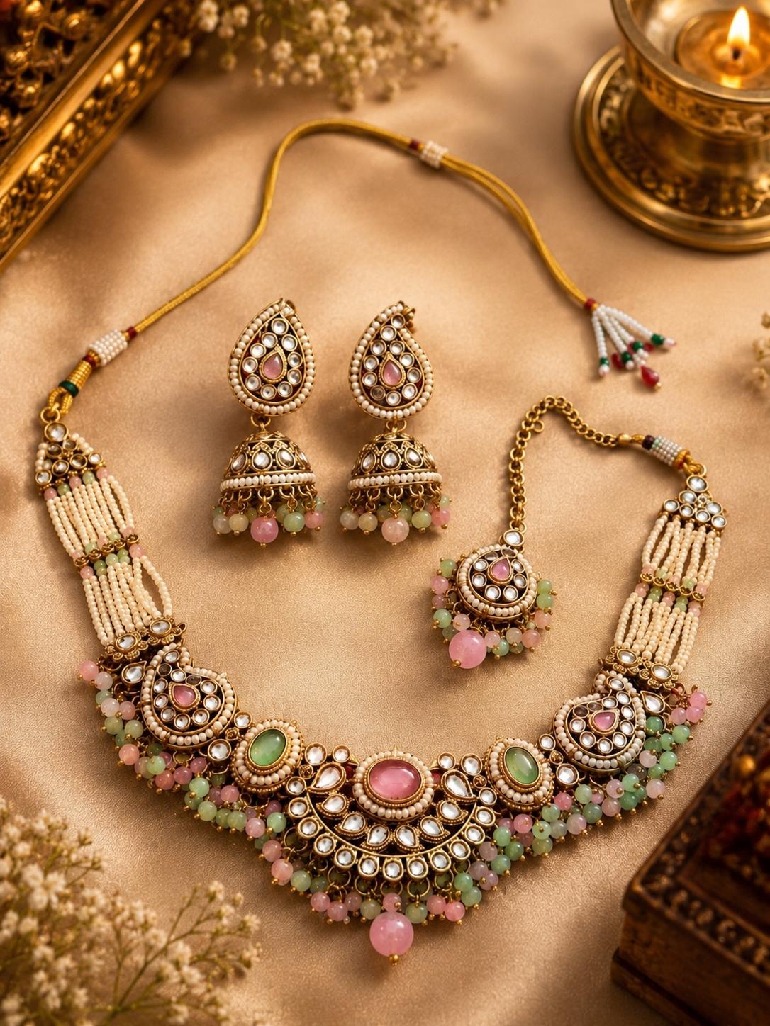 Kundan chokar set with maang tikka