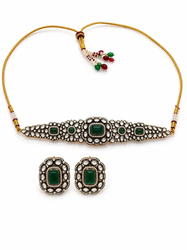 Green Metal And Stone Choker For Women