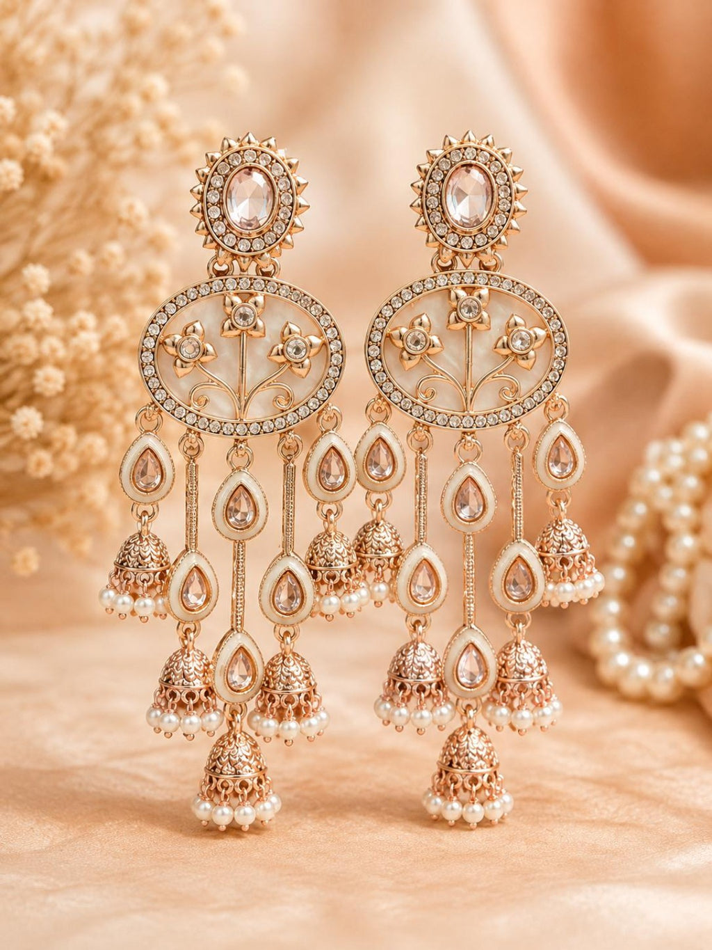 Royal Floral Pearl Chandelier Earrings