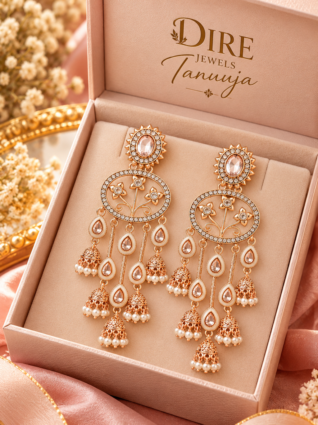 Royal Floral Pearl Chandelier Earrings