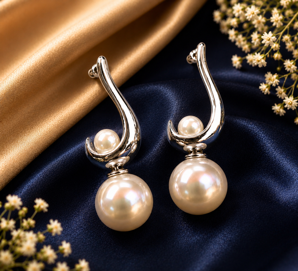 Silver Alloy Pearl Drop Earrings